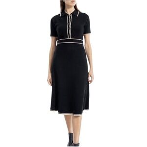 Max Studio London Black Bone Contrast Tipping Midi Sweater Dress XL NWT